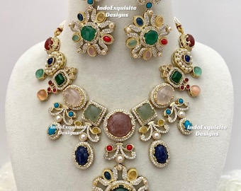 Sabyasachi inspired Kundan statement Necklace set/uncut Kundan necklace /bollywood style necklace set