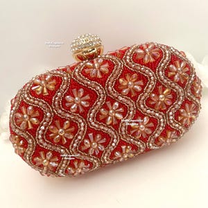 Precioso clutch rojo bordado a mano (viene con un cordón)/clutch de novia/clutch de noche de diseñador/cartera/bolso/clutch