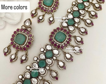 Sabyasachi inspired Moissanite Kundan statement choker set/uncut Kundan choker set/ Bollywood style choker set
