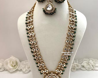 Premium quality elegant Kundan Raani haar/ long Necklace/Indian Jewelry/ bridal long Necklace/Green haar