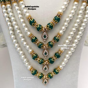 Vackra pärlor Flerskiktad grön brudgum mala set/Handpärlhalsband set/Indiska bröllopssmycken/Sherwani Mala bild 10