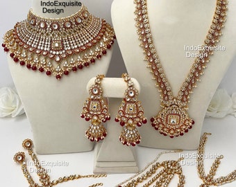 Elegant Kundan bridal set comes with all accessories/ Indian bridal jewelry/ high quality Gold plated kundan and Polki jewelry