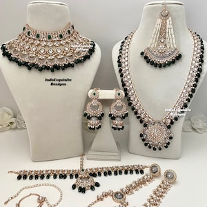L&#39;ensemble nuptiale Kundan Meenakari de qualité supérieure est livré avec tous les accessoires/Bijoux de mariée indiens/Parure nuptiale élégante kundan/vert