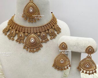 Premium quality Gold plated statement necklace set/Indian gold plated jewelry/Traditional Jewelry/Real Gold look necklace set