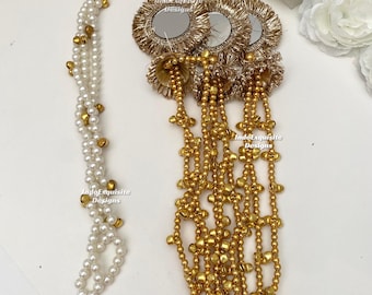 Indian/Punjabi viral Kashmiri Paranda with pearls, mirror and Ghungroo/Jaago Parandi/Punjabi hair dori/bridal braid accessories