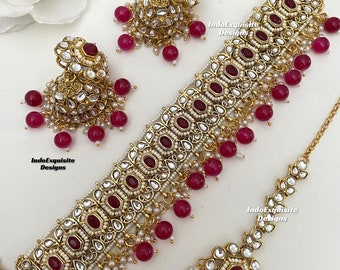 Prachtige Kundan choker set/Indiase sieraden/unieke Kundan choker set/Indiase sieraden set/bruidssieraden/Ruby