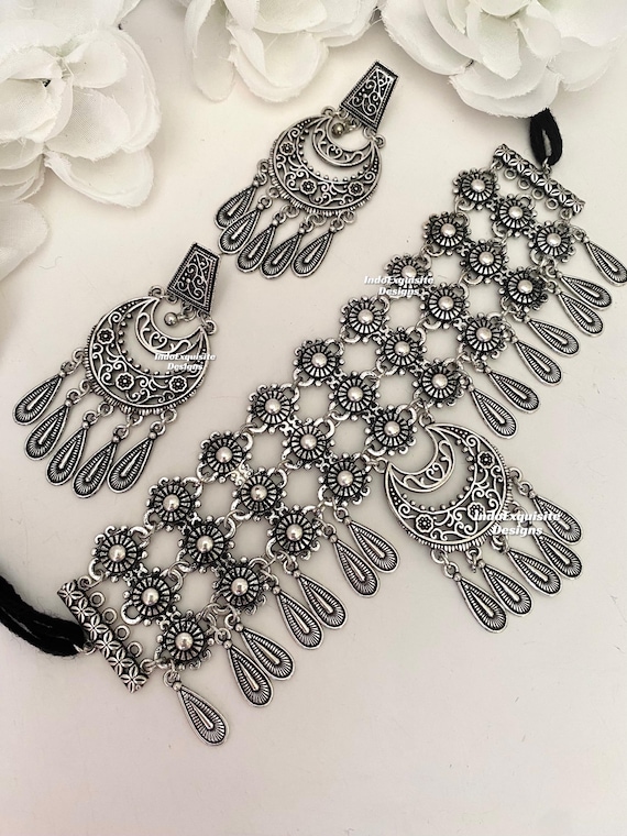 Conjunto de gargantilla oxidada exclusiva/Joyería india/Conjunto