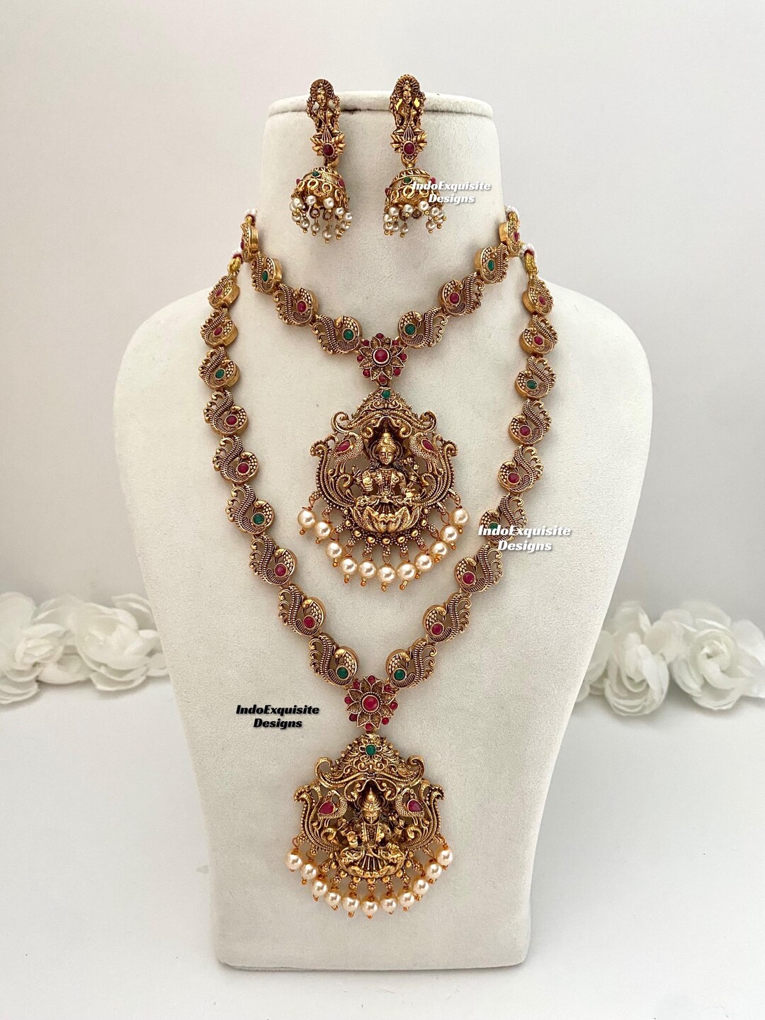 Matt Gold Finish Combo Necklace and Rani Haar/ Mangalkaari
