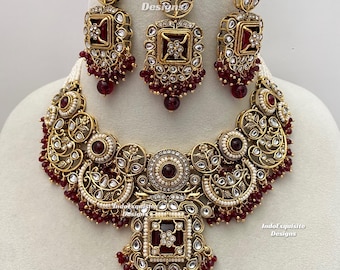 Kundan Necklace Set/Indian jewelry/Kundan Polki Necklace/High quality jewelry/single line necklace set