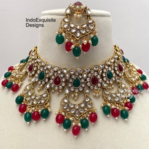 Trendy Kundan Choker Set/ Ruby Green choker set/Indian jewelry/Kundan Polki Necklace/High quality jewelry/Bolloywood style choker set