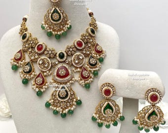 Sabyasachi inspired premium quality Kundan statement mother of pearls (MOP) necklace Set/Indian Jewelry