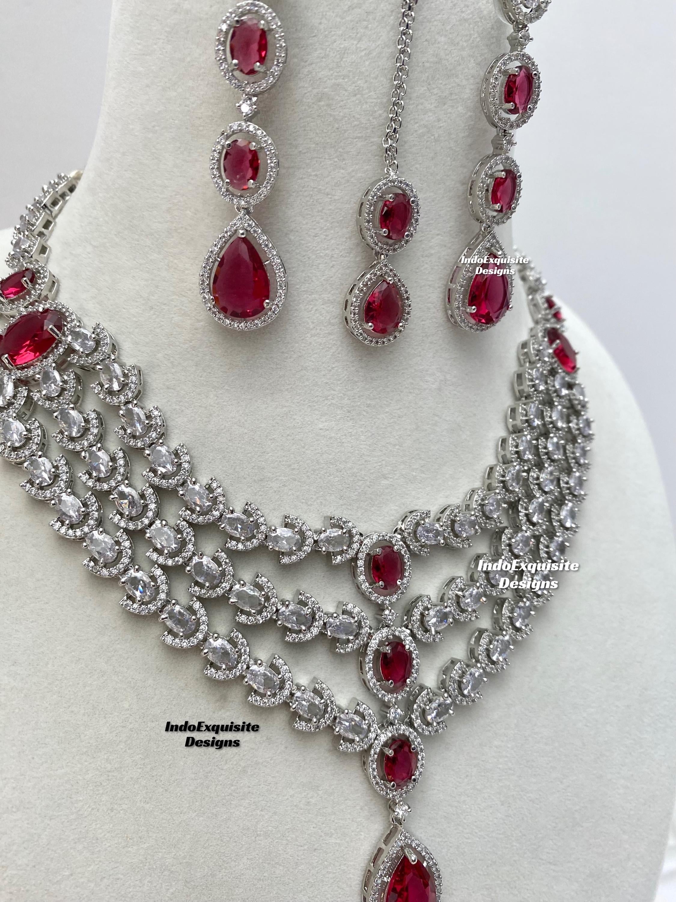 American Diamond Necklace Set / CZ Necklace/indian Jewelry/triple