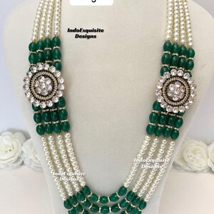 Vackra pärlor Flerskiktad grön brudgum mala set/Handpärlhalsband set/Indiska bröllopssmycken/Sherwani Mala bild 6