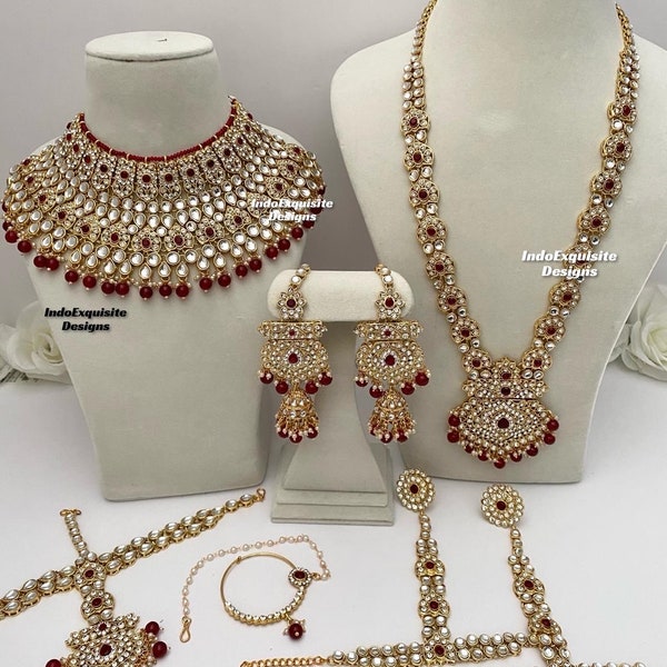 Elegant Kundan Bridal set comes with all accessories/Indian bridal jewelry/ high quality kundan Polki jewelry/maroon