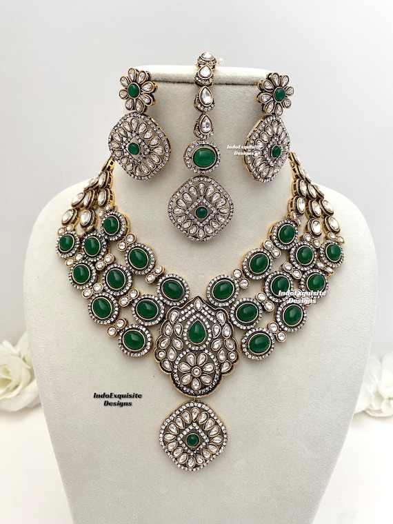 Elegant Bollywood Style Victorian Monalisa Stones Necklace Set