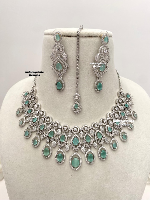 American Diamond Necklace Set/cz Necklace/indian Jewelry