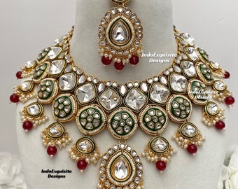 Ensemble de collier Kundan de qualité supérieure/Bijoux indiens/Parure de mariée indienne/Bijoux de mariée/bordeaux