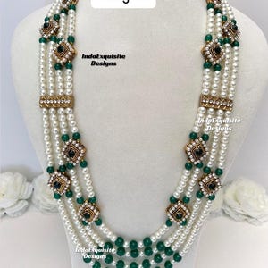 Vackra pärlor Flerskiktad grön brudgum mala set/Handpärlhalsband set/Indiska bröllopssmycken/Sherwani Mala bild 2