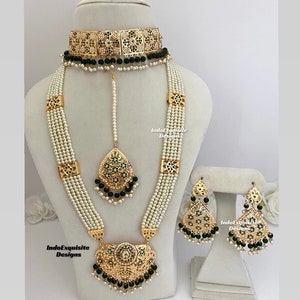 Jadau Choker set und Rani Haar Kombi/ Punjabi Jadau Halsketten Set/Hyderabadi Schmuck/ Jadau Choker und Perlen Rani haar