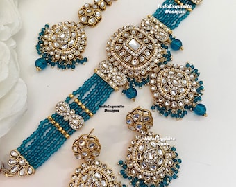 Conjunto de gargantilla de perlas kundan de primera calidad/Joyería india/Conjunto de gargantilla Kundan único/Conjunto de joyería india/Joyería nupcial/Morepankhia/Rama de pavo real