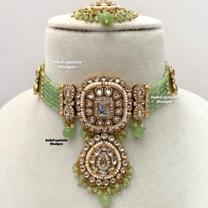 Premium quality kundan pearls Choker Set/ Indian Jewelry/unique Kundan choker set/Indian jewelry set/Bridal jewelry/pista mint/sage green