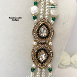 Vackra pärlor Flerskiktad grön brudgum mala set/Handpärlhalsband set/Indiska bröllopssmycken/Sherwani Mala bild 7