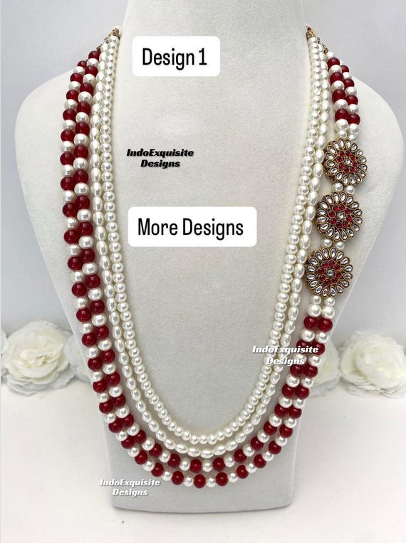 Gorgeous Pearls Multi layered maroon groom mala set/Men Pearl Necklace Set/ Indian wedding Jewelry/ Sherwani Mala