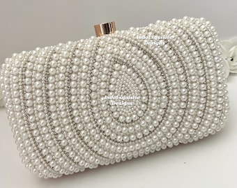 Gorgeous White pearls clutch (comes with a string) / Designer Evening clutch/ purse/bag/clutch