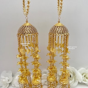 Traditional Exclusive Golden Punjabi Kaleere, Kalira, Kaleera, Wedding Kalire/attached pearls bangles/Wedding Kaleere /kundan Polki kaleere