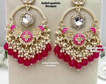 Bollywood style trendy Kundan Statement Earrings/Indian Jewelry/Bollywood Jewelry/trendy earrings/Long Earrings