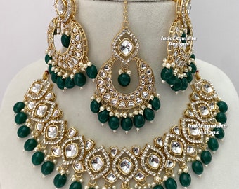 Kundan necklace/choker Set/Indian jewelry/Kundan Polki Necklace/High quality jewelry/Bollywood style necklace set/green