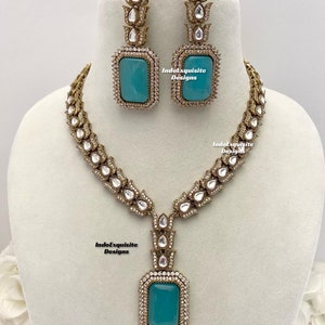 Premium Quality tyani inspired uncut Kundan Moissanite necklace set/ Real uncut Kundan  necklace/sky blue/feroza/firozi/turquoise