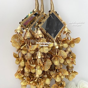 Indian/Punjabi golden and Multi color big mirrors heavy look Paranda/Jago Parandi/ Hair dori/indian Traditional braid Accessories
