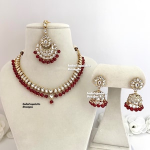 Kundan Necklace Set/Indian jewelry/Kundan Polki Necklace/High quality jewelry/single line necklace set