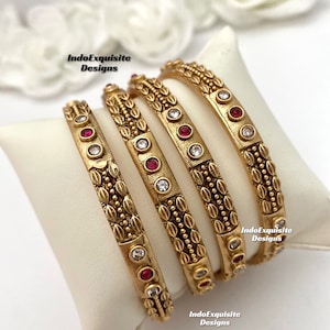 Handcrafted Gold Plated Bangles (Set of 4) /High quality Kundan polki Gold Plated bangles/Bridal bangles bracelets/statement kade