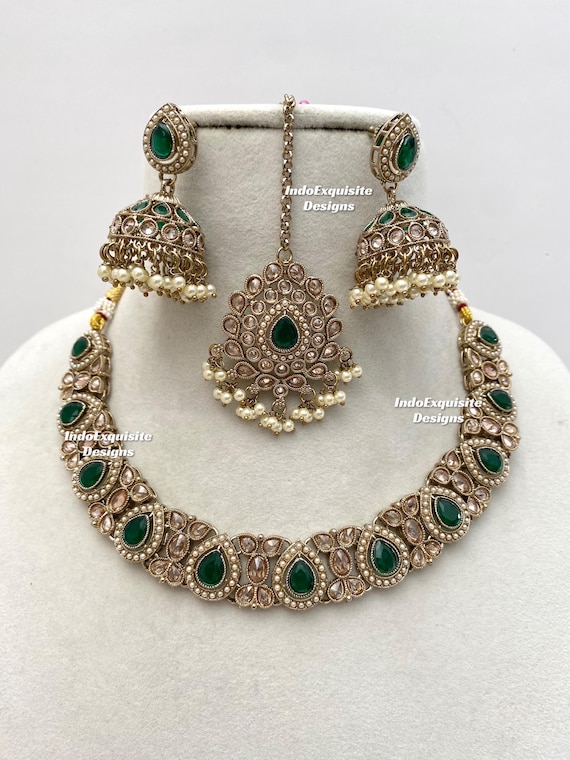 Premium quality Polki Necklace Set/Indian Jewelry/ High Quality Kundan and Polki Jewelry/Bollywood Jewelry