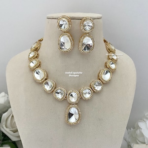 Premium Quality Tyaani Inspired Kundan uncut polki Necklace set back side foiling/ High quality gold plated necklace Set/