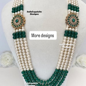 Vackra pärlor Flerskiktad grön brudgum mala set/Handpärlhalsband set/Indiska bröllopssmycken/Sherwani Mala bild 1
