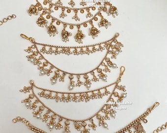 Premium quality gold plated saharey (pair)/ kann chain/Bahubali chains/Indian Jewelry hair accessories/Gold look saharey