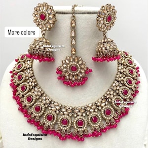 Antique gold Polki Necklace Set/Indian jewelry/Kundan Polki Necklace/High quality jewelry