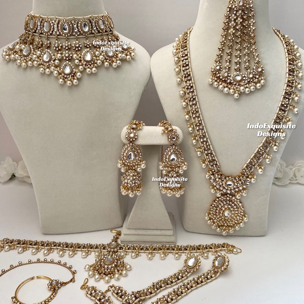 Elegante conjunto nupcial Kundan de alta calidad viene con todos los accesorios / joyería nupcial india / joyería kundan y Polki