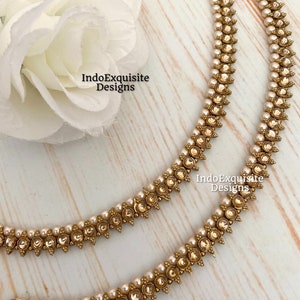 Antique Indian Anklets/Payal/ Punjabi Jhanjra with pearls Indian bridal payal/Kundan Payal/Panjeb/Indian anklets/Polki anklets/Pearl anklets