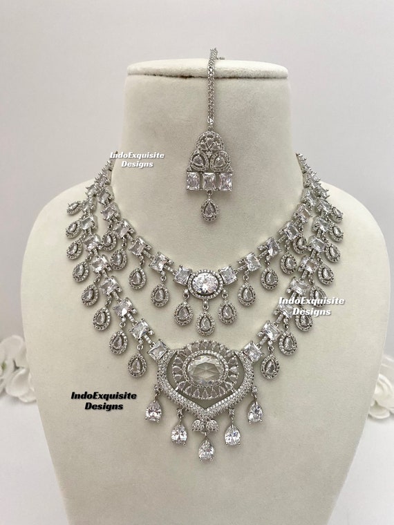 American Diamond Double Layer Necklace Set / CZ Necklace/indian