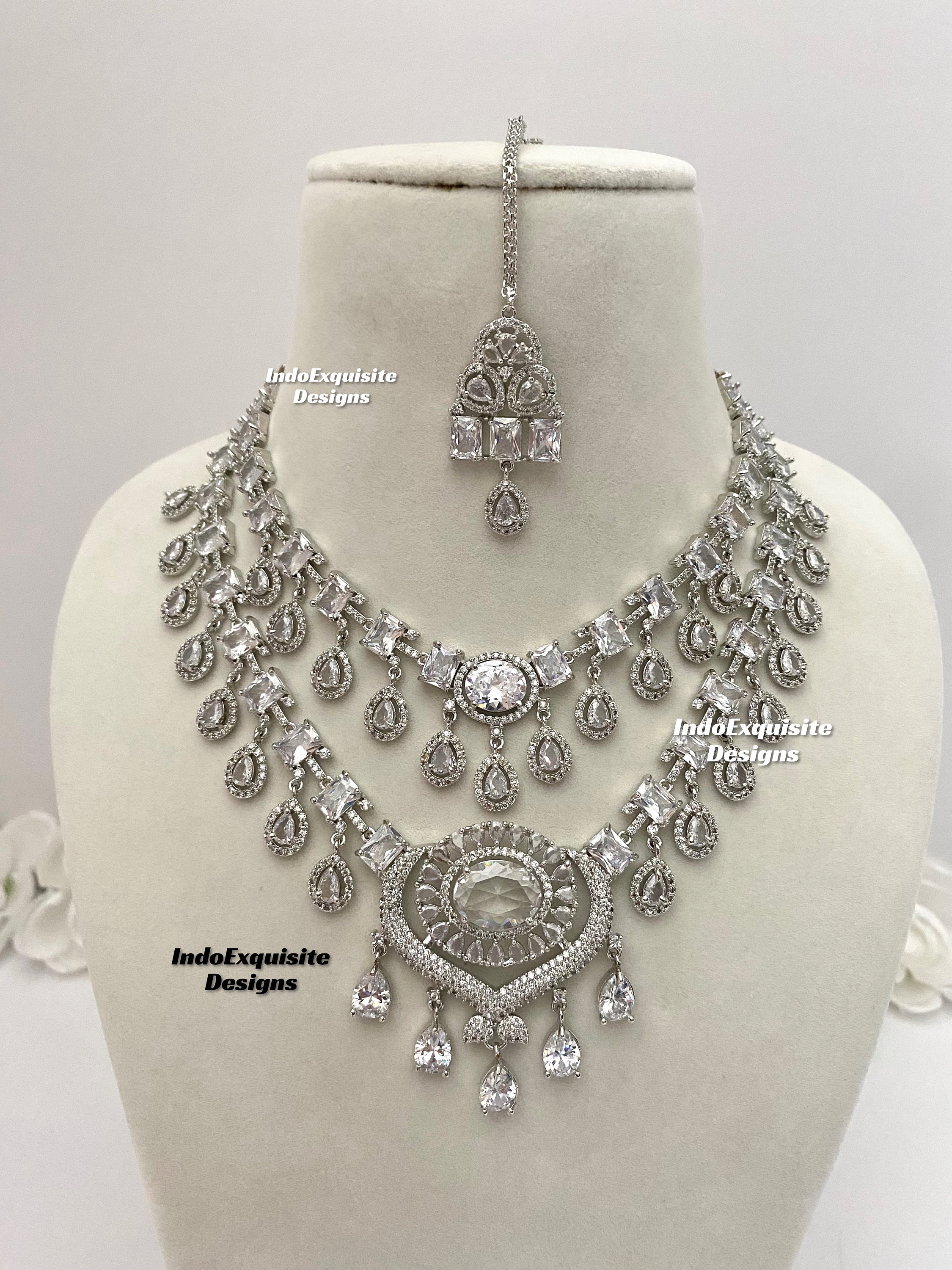 American Diamond Double Layer Necklace Set / CZ Necklace/indian