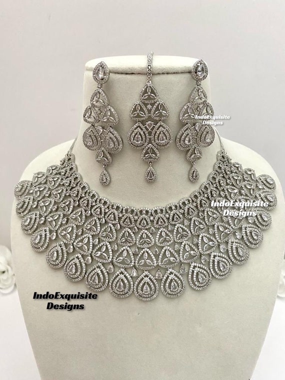 Buy American Diamond Necklace Set in Silver/cz Necklace/indian