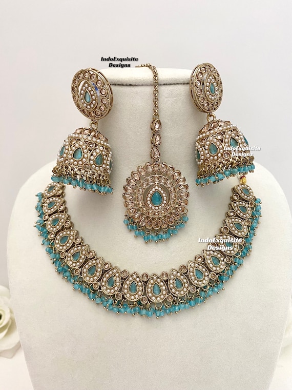 Premium Quality Antique Gold Polki Necklace Set/indian Jewelry