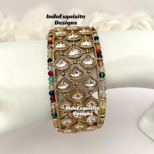 Bollywood style Kundan Wide Kade/ Bracelet (Single Pc)/Multi color Kade/Indian bangles/Bridal bangles/wedding jewelry/High quality kade
