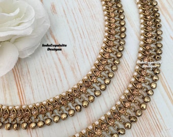 Antique Indian Ghungroo Anklets/Payal/ Punjabi Jhanjra/ Indian bridal payal /Bells Anklet/ Kundan Payal /Panjeb/Indian anklets/Polki anklets