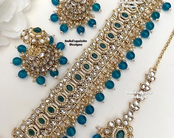 Prachtige Kundan Choker Set / Indiase sieraden/unieke Kundan choker set/Indiase sieraden set/Bruidssieraden/pauw/morepankhia/Rama groen