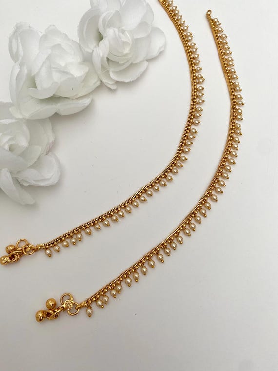 Gold Plated Pearls Anklets payal Punjabi Jhanjra With Ghungroo at Ends indian Bridal Payal golden Ghungroo Payal panjeb indian Anklets Etsy Canada